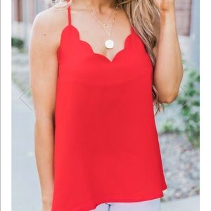 Pink Lily Scalloped Red Tank